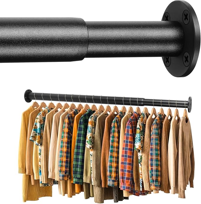 BaiNong Closet Rods for Hanging Clothes Adjustable 17"-56" Black Heavy Duty | by BaiNong