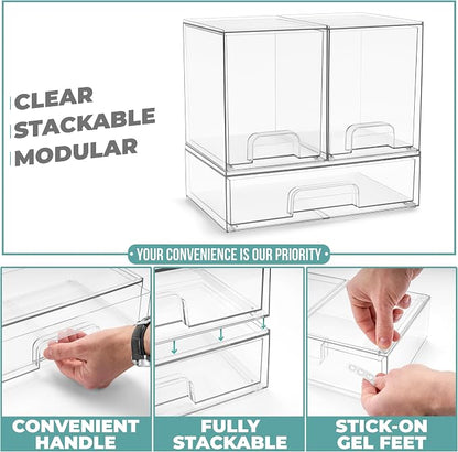 Sorbus Stackable Acrylic Storage Drawers – 4 Tall + 2 Wide – 6 Pack Clear - Image 4