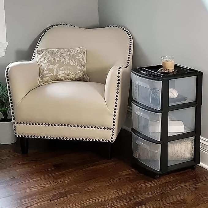 HOMZ Drawer Tower 3-Tier Storage Cart, Removable Wheels, 2 Pack | Plastic - Image 9