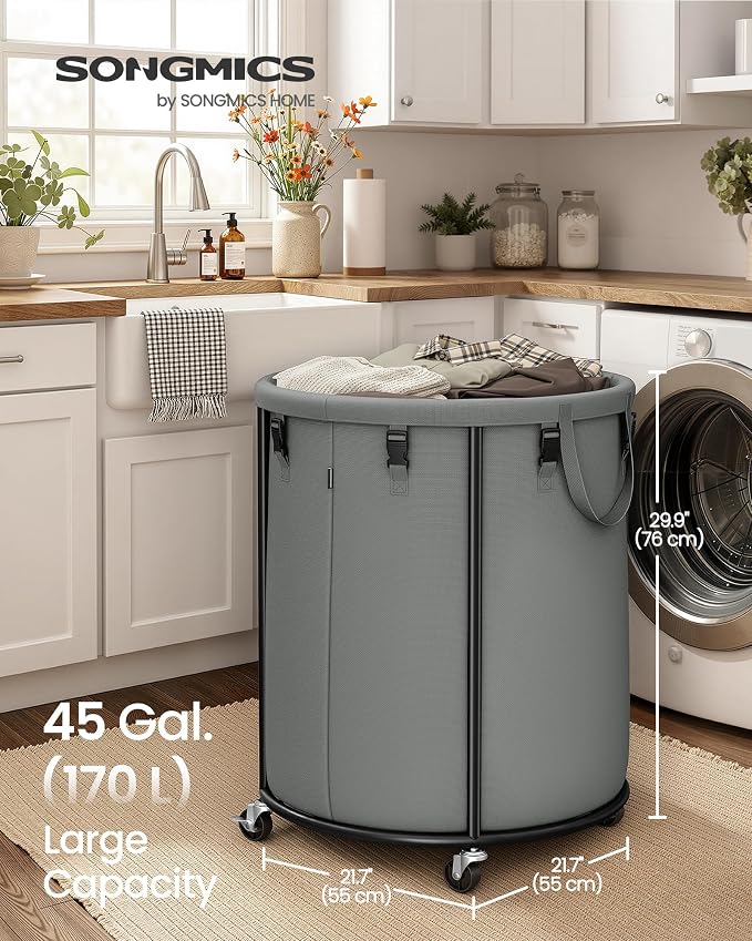 SONGMICS Laundry Basket with Wheels, Rolling Laundry Hamper with Steel Frame - Image 2
