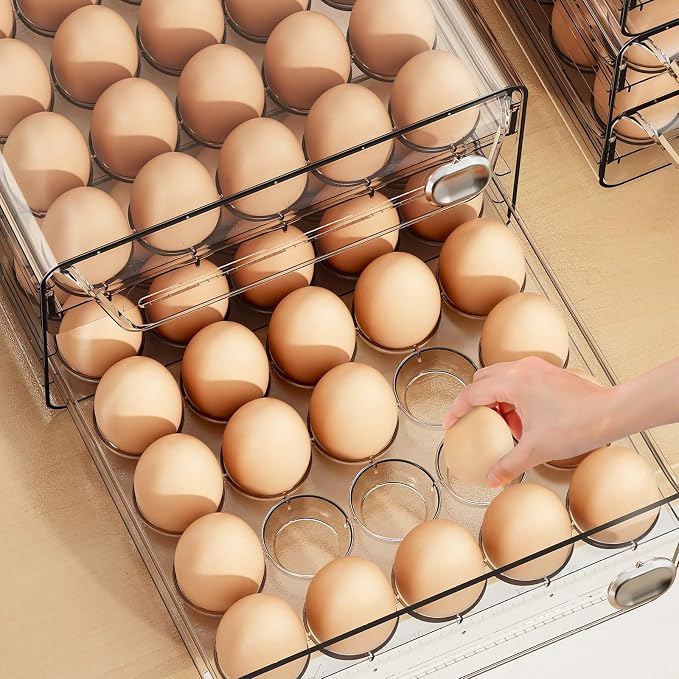 60 Eggs Organizer for Refrigerator, Large Egg Holder for Fridge, Stackable Egg - Image 6