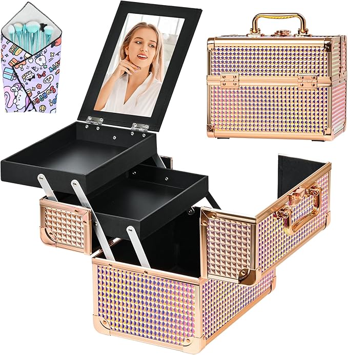Makeup Case Organizer, Makeup Train Case, Trays Cosmetic Box Portable, by Unknown
