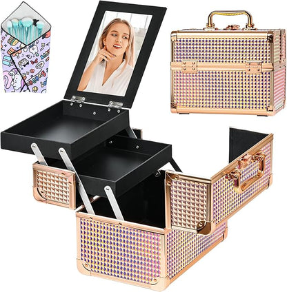 Makeup Case Organizer, Makeup Train Case, Trays Cosmetic Box Portable, by Unknown