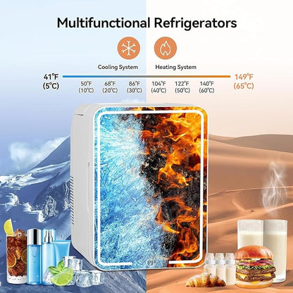 12L Skincare Fridge with Mirror & LED Lighting, 3-Mode Dimmable, Cooler & Warmer - Image 3