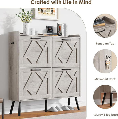 Nicetree Shoe Cabinet with 4 Flip Drawers, Freestanding Shoe Organizer Cabinet - Image 6