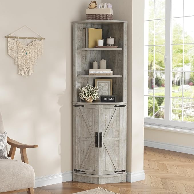 Vabches 64.8" Tall Farmhouse Corner Cabinet, Corner Shelf by Vabches