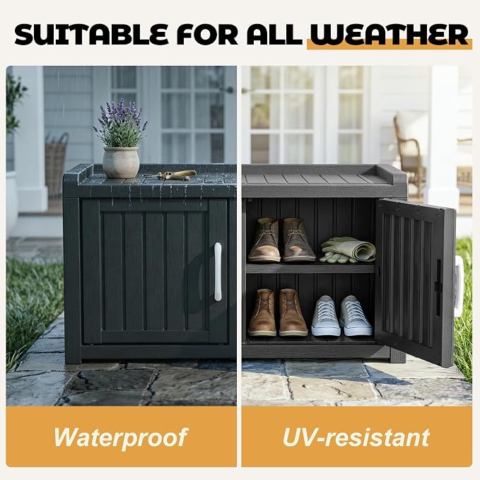ROJIK Shoe Bench Waterproof UV-Resistant, 2-Tier Storage Cabinet - Image 5