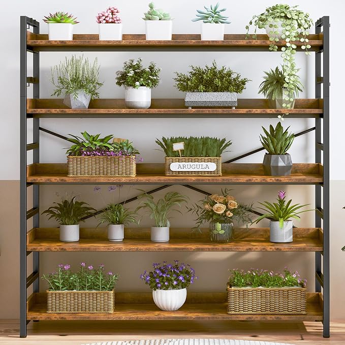 HCHQHS 5 Tier Bookshelf, Adjustable Industrial Bookcase, Vertical Tall Book - Image 9