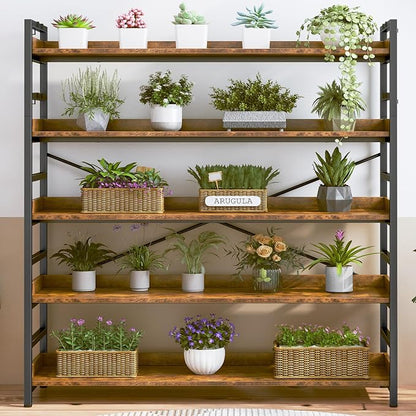 HCHQHS 5 Tier Bookshelf, Adjustable Industrial Bookcase, Vertical Tall Book - Image 9