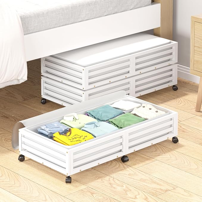 Bamboo Under Bed Storage Containers- Underbed Organizer by WISUCART