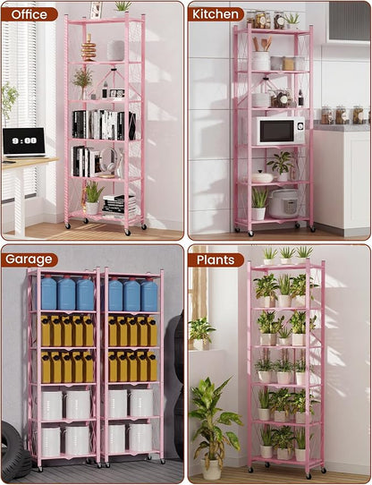 ALANNG 73.6 Inch Folding Bookshelf, 6 Tier Metal Bookcase and Bookshelves | - Image 7