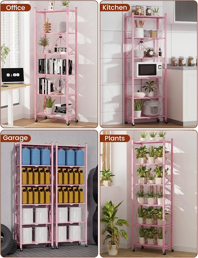 ALANNG 73.6 Inch Folding Bookshelf, 6 Tier Metal Bookcase and Bookshelves | - Image 7