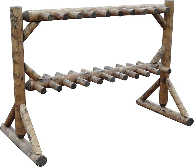 17-Place Freestanding Log Ski Rack Holder, Indoor & Outdoor Snowboard Racks by LogKayakRack