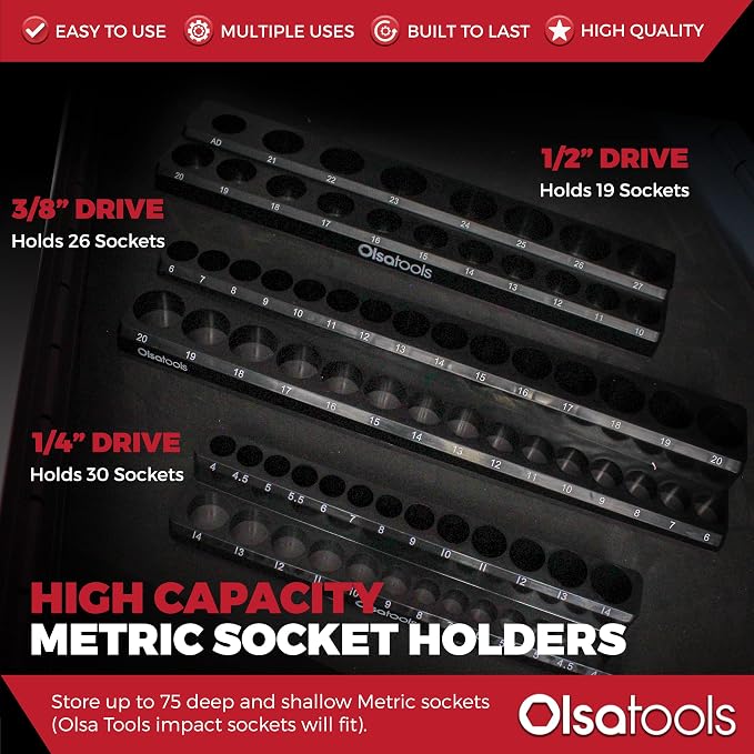 Olsa Tools Magnetic Socket Organizer | 3 Piece Socket Holder Kit | 1/2-Inch - Image 3