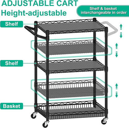 3 Tier Rolling Cart with Wheels, Metal Utility Cart - Image 6