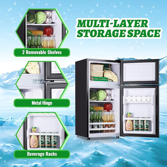 2.4 Cu.ft Mini Fridge with Top Freezer Apartment Size Dual Door Compact - Image 7