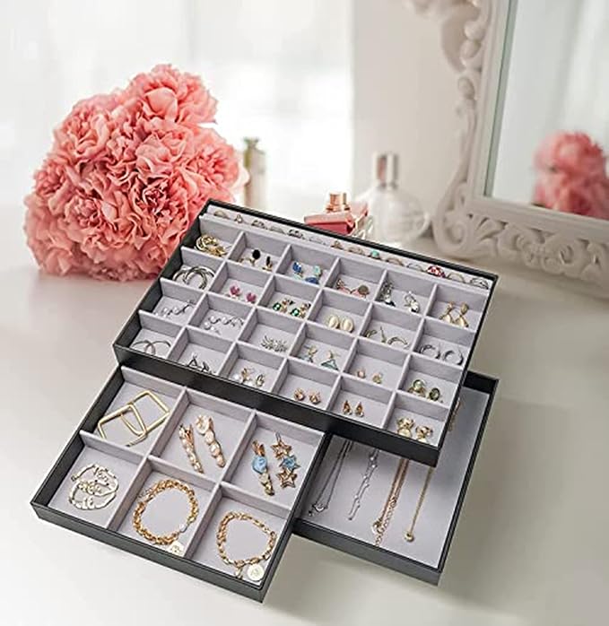 ProCase Stackable Large Jewelry Drawer Organizer, 3 Pack Velvet Jewelry - Image 7