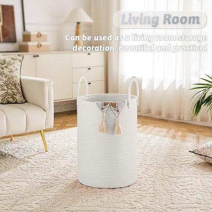 Laundry Basket, Woven Cotton Rope Laundry Hamper, 100L - Image 2