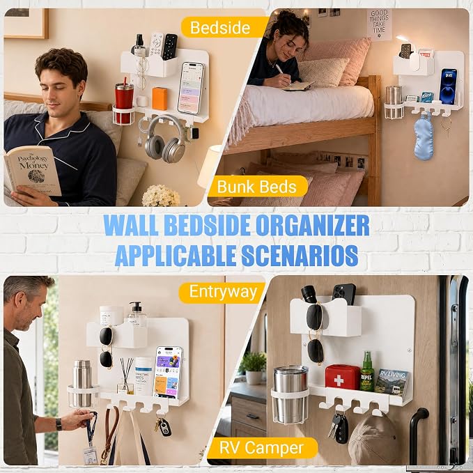 Metal Bedside Wall Shelf, No Drill Floating Bedside Shelf Wall Organizer | - Image 6