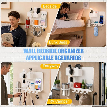 Metal Bedside Wall Shelf, No Drill Floating Bedside Shelf Wall Organizer | - Image 6