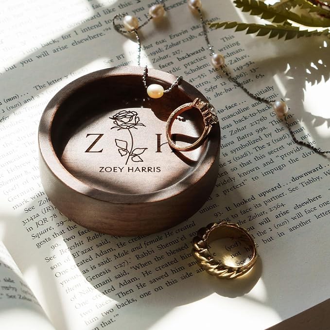 Walnut Wood Ring Holder, Engraved Jewelry Dish and Storage Tray, Unique Gift - Image 7