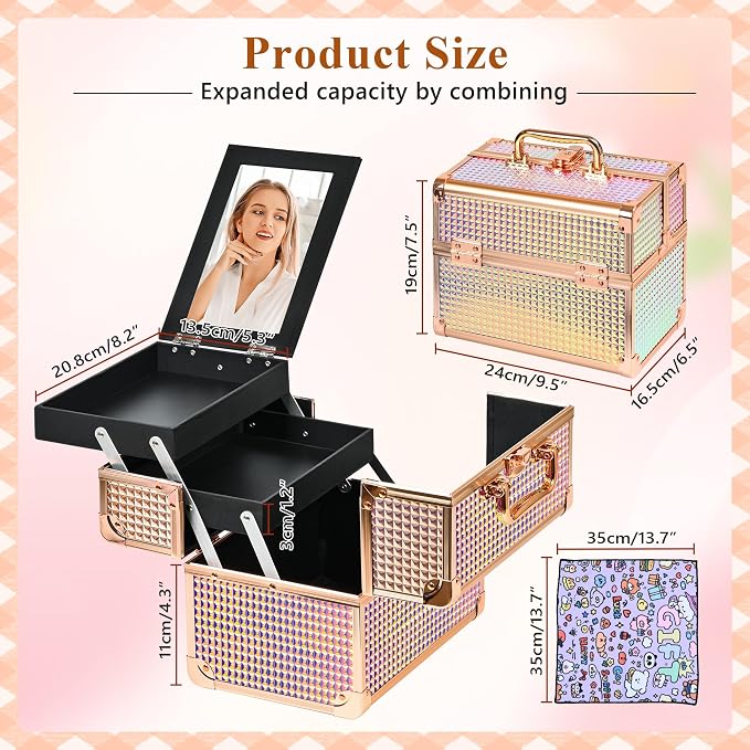 Makeup Case Organizer, Makeup Train Case, Trays Cosmetic Box Portable, - Image 3
