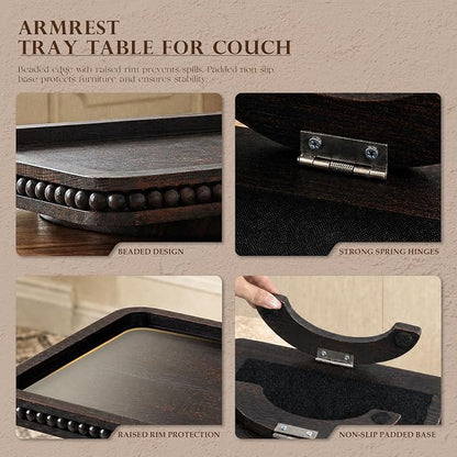 Pine Wood Sofa Arm Tray with Beaded Edge - Image 7