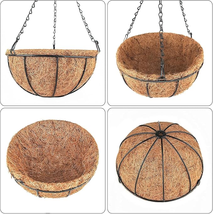 Wizdar 2PCS 16 Inch Metal Hanging Planters Basket Round Wire | Coco Coir Liner - Image 7