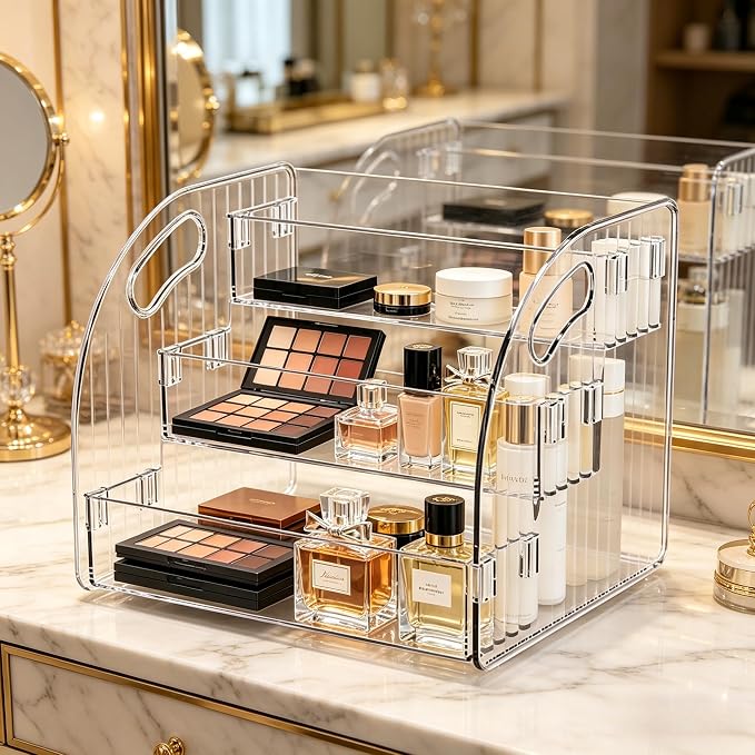 3-Tier Wide Acrylic Display Stand Transparent Acrylic Display Shelf Organizer by Unknown