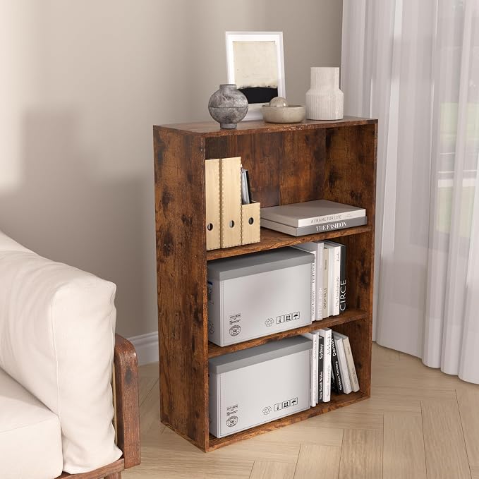 Wooden 3 Cube Storage Organizer, 3 Tier Low Bookcase Storage Display Organizer - Image 2