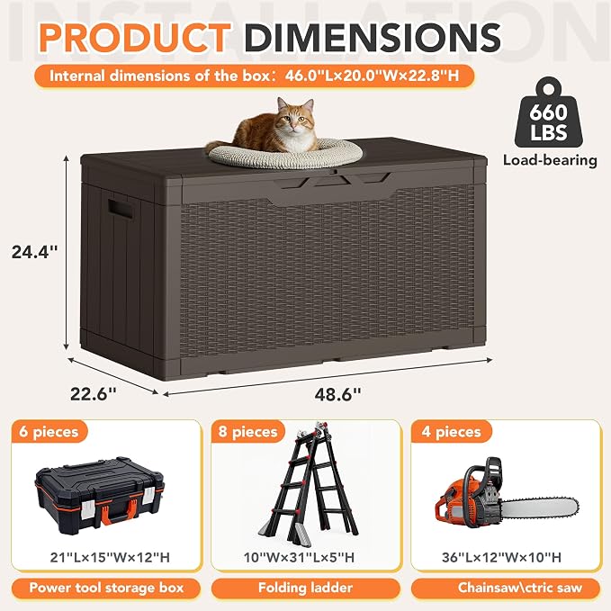 105 Gallon Deck Box Outdoor Indoor Waterproof Storage Box - Image 8