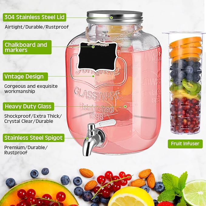 Lallisa 2 Pcs 2 Gallon Glass Drink Dispenser - Image 5