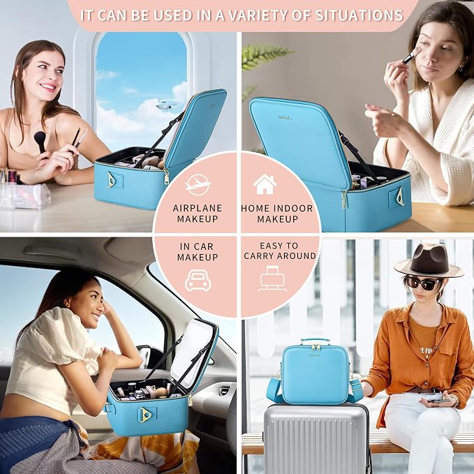 Travel Makeup Bag with LED Mirror, Cosmetic Train Case with Lighted Mirror - Image 7