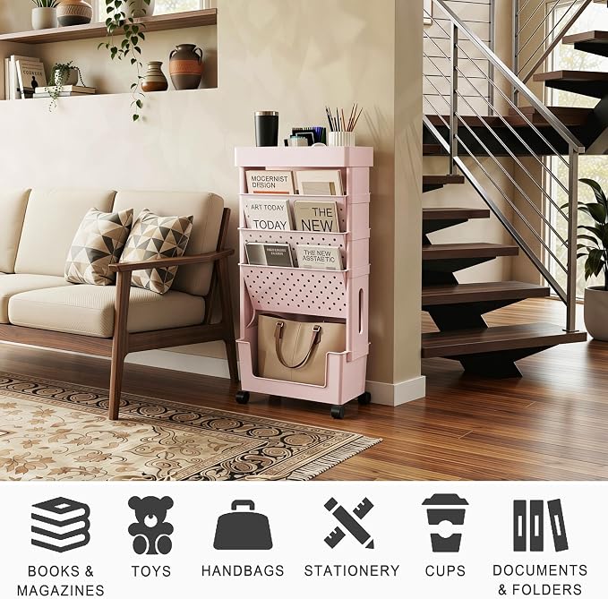 5-Tier Rolling Bookshelf Magazine Rack - Image 5