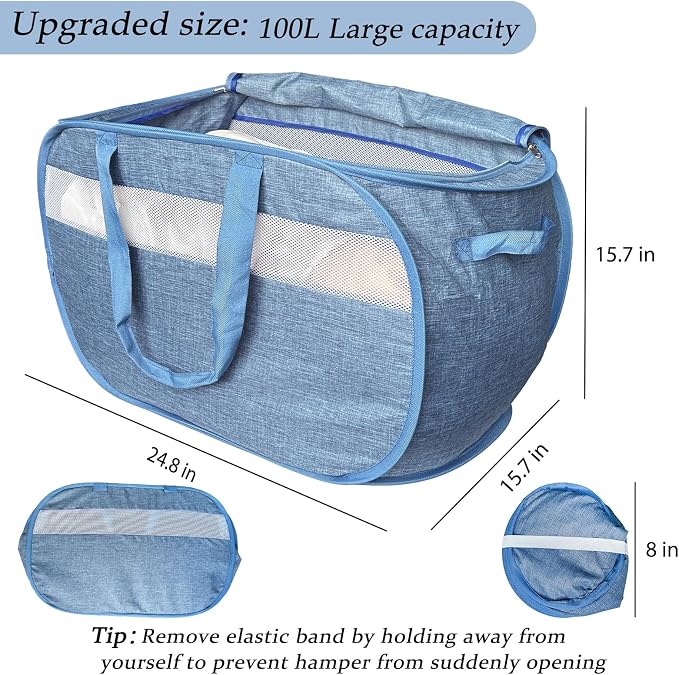 Upgraded 100L Extra Large Mesh Pop Up Laundry Hamper - Image 3