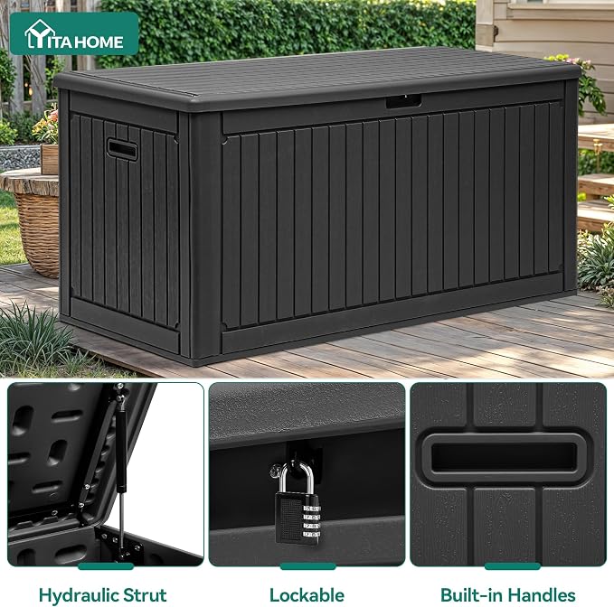 YITAHOME 320 Gallon Extra Large Deck Box, Double-Wall Resin Outdoor Storage Box - Image 4