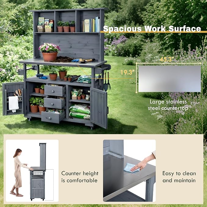 Merax Potting Bench with Stainless Steel top - Image 5