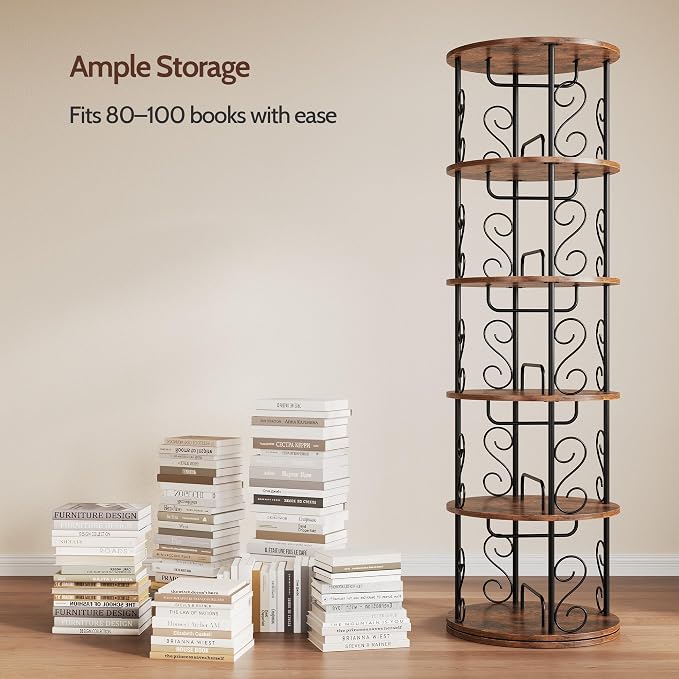 5 Tier Rotating Bookshelf, 360 ° Display Corner Book Shelf, Stackable Spinning - Image 7