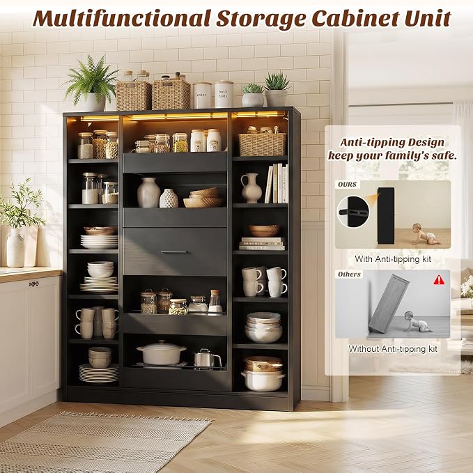 Besiost 40" Closet System with Lights, Wood Closet Organizer with 5 Drawers | - Image 6