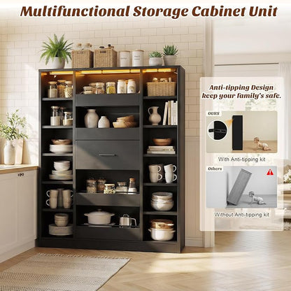 Besiost 40" Closet System with Lights, Wood Closet Organizer with 5 Drawers | - Image 6