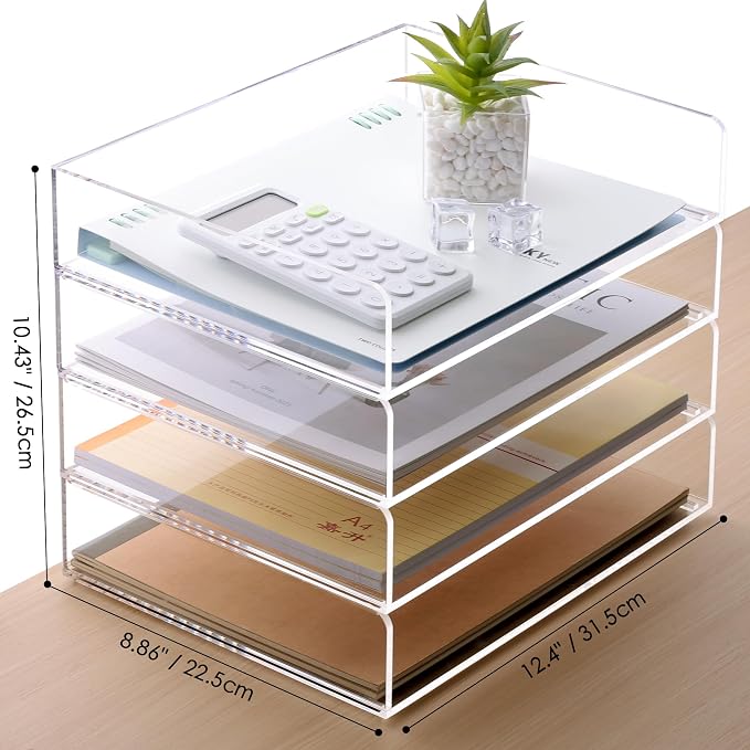 SANRUI Acrylic Stackable Letter Tray Clear Desk Paper Organizer 4-Tier Desk - Image 2