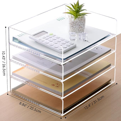 SANRUI Acrylic Stackable Letter Tray Clear Desk Paper Organizer 4-Tier Desk - Image 2