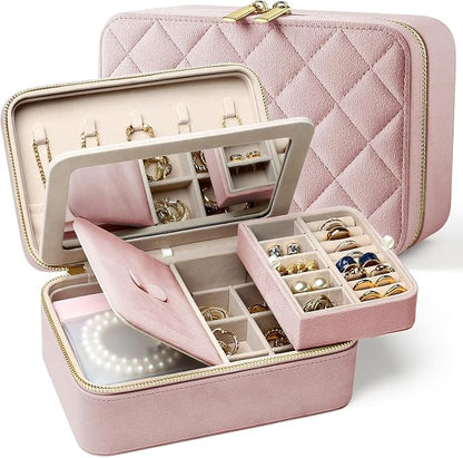 Velvet Travel Jewelry Box with Large Mirror, Double-Layer Jewelry Organizer Case by Lumayina