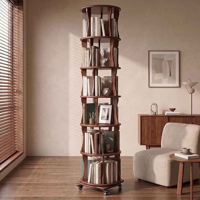 Rotating Bookshelf Tower 6 Tier Corner Bookshelf 360° Spinning Bookshelf | by Drogenble