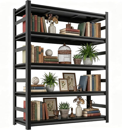 5 Tier Metal Bookshelf with Anti-Drop Fence, Heavy Duty 3000 LBS Modern Deep by BEESTMUEBLE