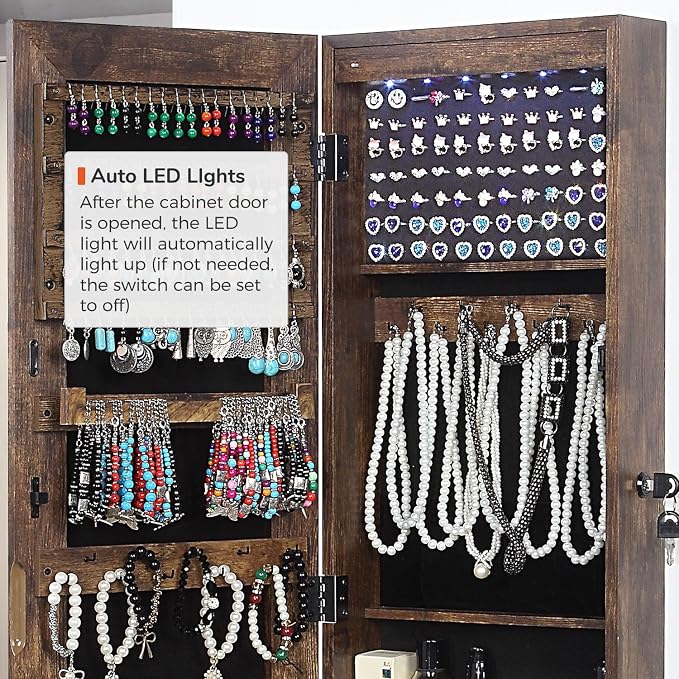 GISSAR Full Length Mirror Jewelry Cabinet, 6 LEDs Jewelry Armoire Wall Mounted - Image 7