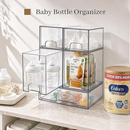 Clear Stackable Storage Drawers, Baby Bottle Organizers, Easily-Access Makeup - Image 5
