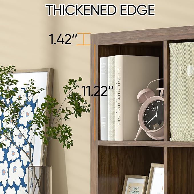 Bookshelf with Storage Bins, 9-Cube Storage Organizer Sturdy Wooden Bookcase - Image 6