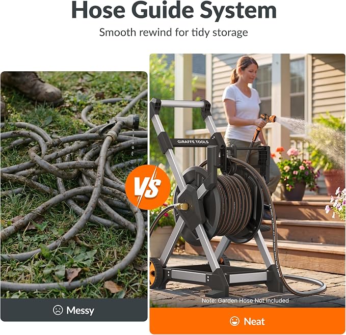 Giraffe Tools Garden Hose Reel Cart, 125FT 5/8" Hose Capacity, Heavy Duty Water - Image 4