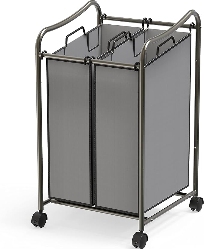 Simple Houseware 2-Bag Heavy Duty Rolling Laundry Sorter Cart, Dark Gray – 2 by SimpleHouseware